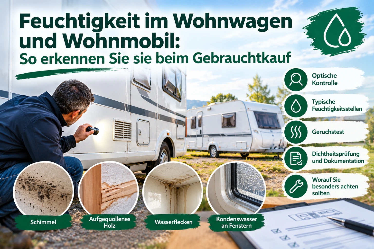 Feuchtigkeit im Wohnwagen und Wohnmobil: So erkennen Sie sie beim Gebrauchtkauf